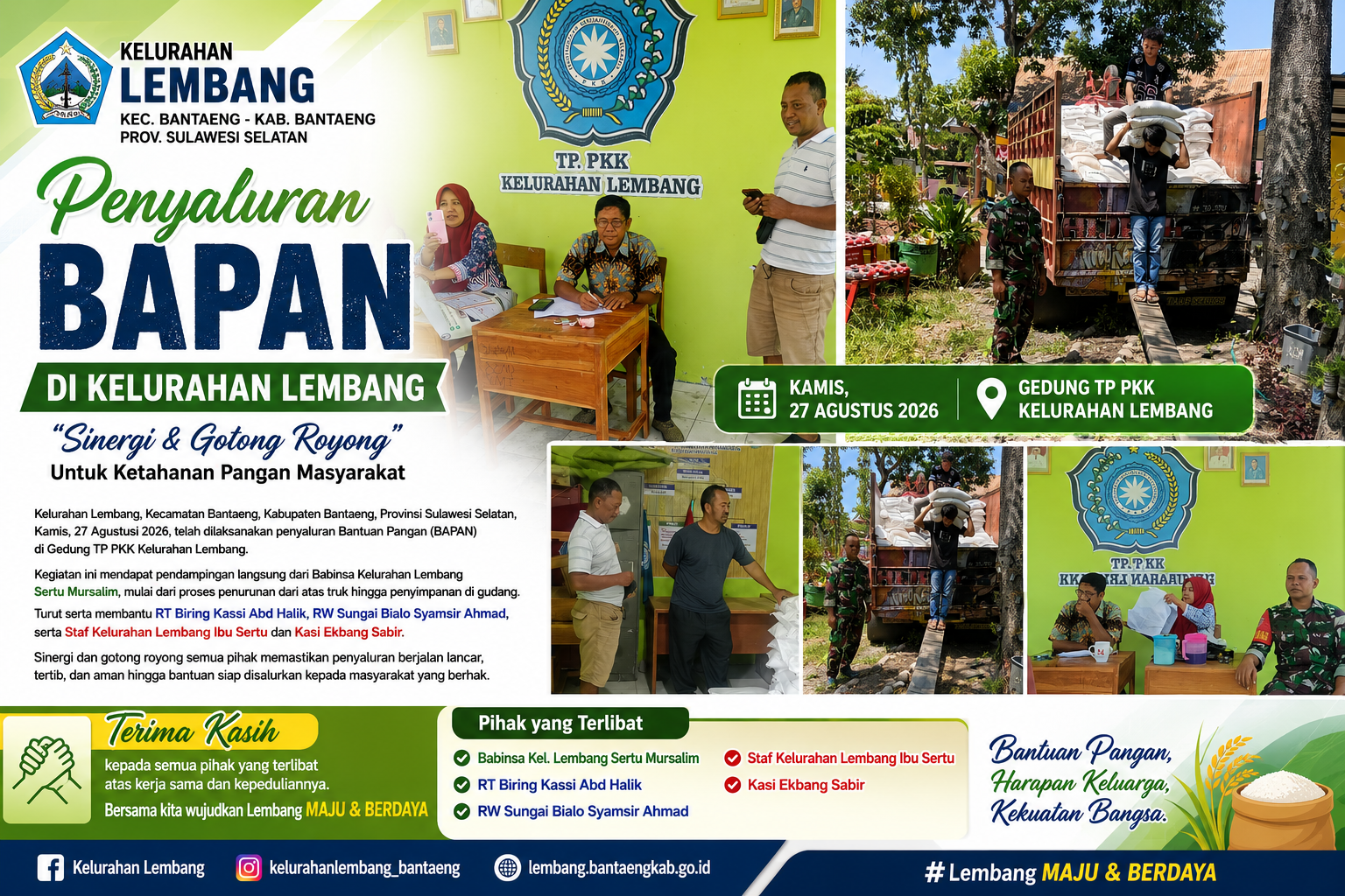Penyaluran BAPAN di Kelurahan Lembang , Babinsa dan Aparat Wilayah Kawal hingga Gudang